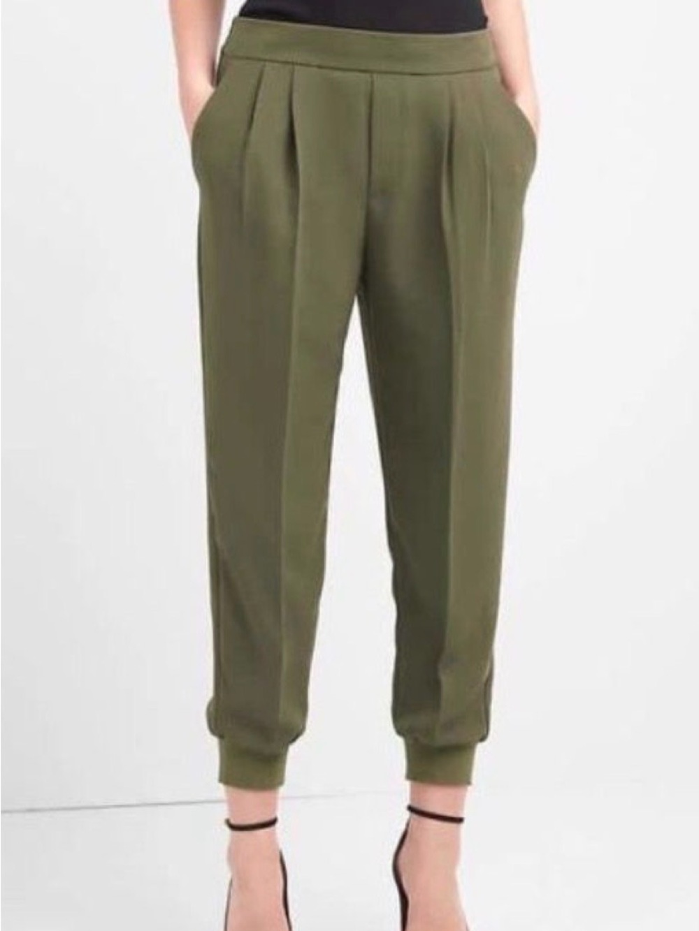 Gap Green Jogger Pant Pleated Front Slash Pockets Elastic Waist Women Size XS